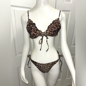 Leopard Print Bikini Bottoms and Top Size M